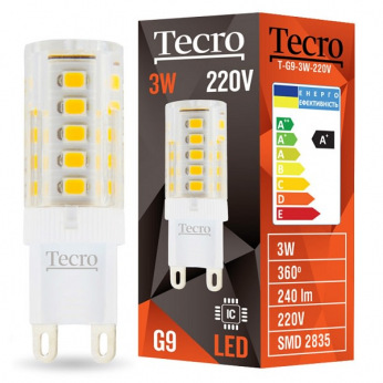 Лампа светодиодная Tecro G9, 3Вт, 2700K, аналог галогеновой лампы 30Вт (T-G9-3W-220V 2700K)