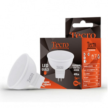 Лампа светодиодная Tecro GU5,3, 5Вт, 4000K, аналог лампы накаливания 50Вт (TL-MR16-5W-4K-GU5.3)