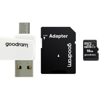 Карта пам`ятi MicroSDHC  16GB UHS-I Class 10 Goodram + SD-adapter + OTG Card reader (M1A4-0160R12) (M1A4-0160R12)