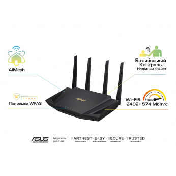 Маршрутизатор ASUS RT-AX58U AX3000 4xGE LAN 1xGE WAN 1xUSB3.1 WiFi6 WPA3 AIMESH MU-MIMO OFDMA (RT-AX58U)