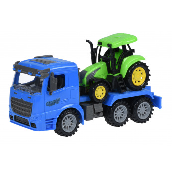Машинка инерционная Same Toy Truck Тягач синий с трактором  (98-613Ut-2)