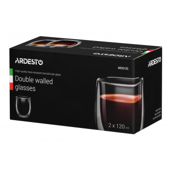 Набір чашок Ardesto з подвійними стінками для американо, 120 мл, H 7,5 см, 2 од., боросилікатне скло (AR2612G)