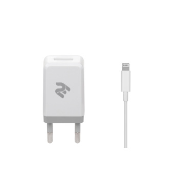 Набір Мережевий ЗП 2E USB Wall Charger USB:DC5V/2.1A +кабель Lightning 2.4A, white (2E-WC1USB2.1A-CL)