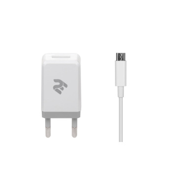 Набор Сетевое ЗУ 2E USB Wall Charger DC5V/2.1A+кабель MicroUSB 2.4A, white (2E-WC1USB2.1A-CM)