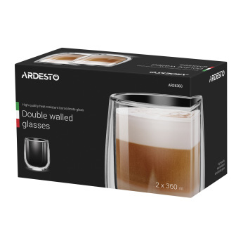 Набор чашек Ardesto с двойными стенками для латте, 360 мл, 2 ед., боросиликатное стекло (AR2636G)