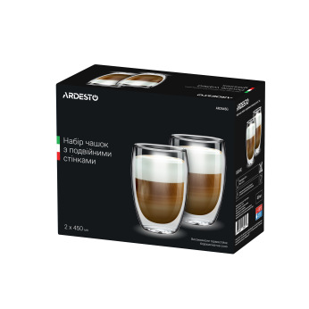 Набор чашек Ardesto с двойными стенками для латте, 450 мл, 2 ед., боросиликатное стекло (AR2645G)