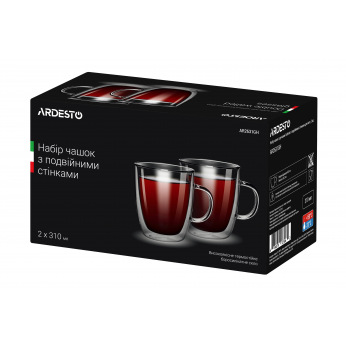 Набір чашок Ardesto з ручками з подвійними стінками, 310 мл, H 10,2 см, 2 од., боросилікатне скло (AR2631GH)