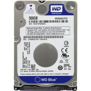 Жесткий диск WD 2.5" SATA 3.0 0.5TB 5400 16MB Blue 7mm (WD5000LPCX)
