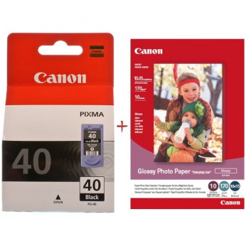 Картридж Canon PG-40Bk + Canon Glossy 170г/м кв, GP-501 4"х 6", 10л (PG-40Bk+Paper)