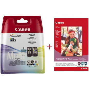 Картридж Canon PG-510/CL-511 + Canon Glossy 170г/м кв, GP-501 4"х 6", 10л (PG-510/CL-511+Paper)