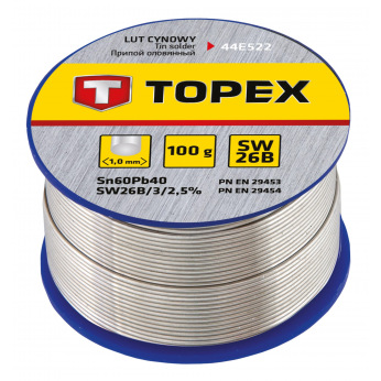 Припой Topex оловянный 60%Sn, проволока 1.0 мм,100 г (44E522)