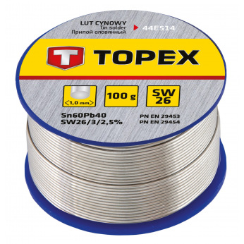 Припой Topex оловянный 60%Sn, проволока 1.0 мм,100 г (44E514)