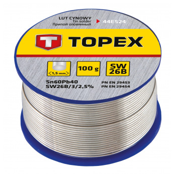 Припiй Topex олов’яний 60%Sn, проволока 1.5 мм,100 г (44E524)