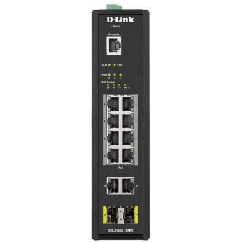 Промышленный коммутатор D-Link DIS-200G-12PS 10x1GE c PoE, 2xSFP, PoE-бюджет 240 Вт, L2 Управляемый (DIS-200G-12PS)