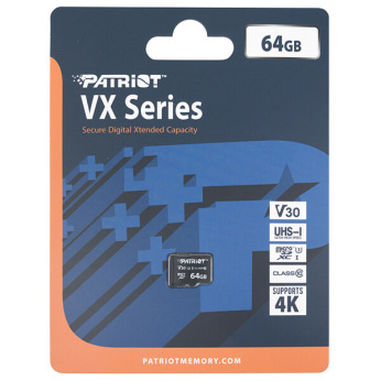 Карта пам’яті Patriot VX Series 64GB Micro SDXC V3 0 Class 10 Memory Card - UHS-I U3 4K UHD Memory Ca PSF64GVX31MCX (PSF64GVX31MCX)