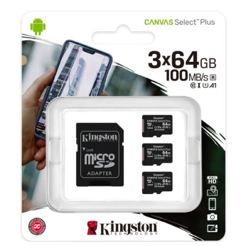 Карта пам’яті 64GB microSDXC Canvas Select Plus 10 0R A1 C10 Three Pack + Single Adapter SDCS2/64GB-3P1A (SDCS2/64GB-3P1A)