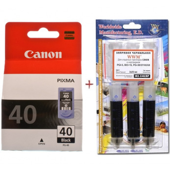 Картридж Canon PG-40Bk + Заправний набір Black (Set40-inkB)