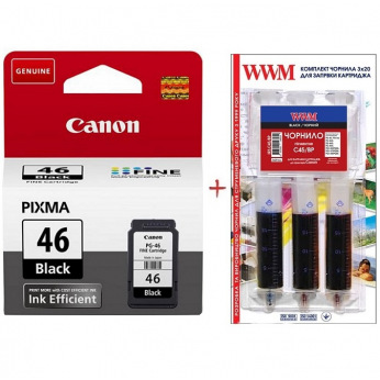 Картридж для Canon PIXMA E404 CANON 46+WWM  Black Set46-inkC