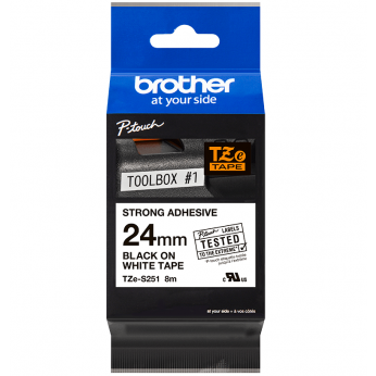 Термо-лента Brother 24mm суперклейкая, черный на белом (TZES251)