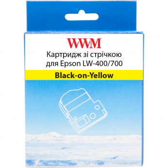Картридж зі стрічкою WWM для Epson LW-400/700 Black-on-Yellow 12mm х 8m (WWM-SC12Y)