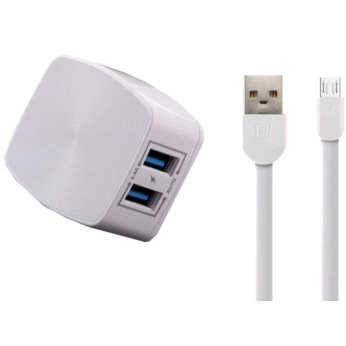 Зарядний пристрій Remax 2.4 A Dual USB Charger + Data Cable for Micro, white (RP-U215M-WHITE)