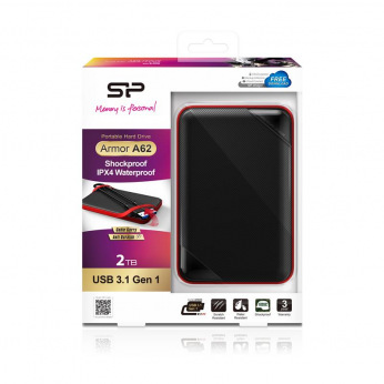 Жесткий диск Silicon Power 2.5" USB 3.2 2TB Armor A62 защита IPX4 Black (SP020TBPHD62SS3K)