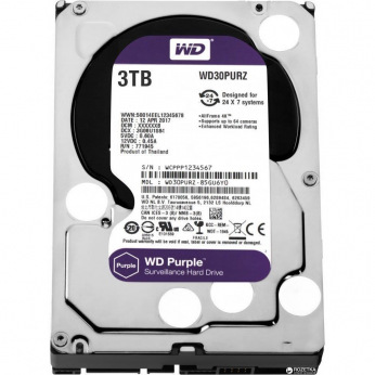 Жесткий диск WD 3.5" SATA 3.0 3TB 5400 64MB Purple Surveillance (WD30PURZ)