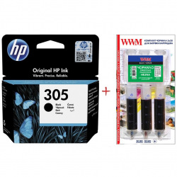 Картридж HP 305 Black  + Заправочный набор WWM (Set305B-inkHP)