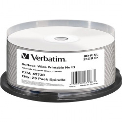 Диск Verbatim BD-R  25GB 6x Blu-Ray Printable Cake Box 25шт (43738)