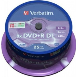Диск Verbatim DVD+R 8.5 GB/240 min 8x Cake Box 25шт (43757) Double Layer