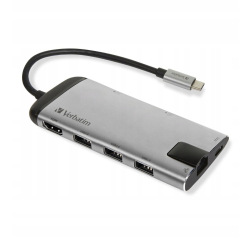 Концентратор USB-C Verbatim USB-C/3хUSB3.0/HDMI/SD/mSD/RJ45 (49142), Silver/Black (49142)