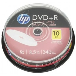 Диски DVD+R HP (69306 /DRE00060WIP-3) 8.5GB 8x DL IJ Pint, шпиндель, 10 шт (69306 /DRE00060WIP-3)