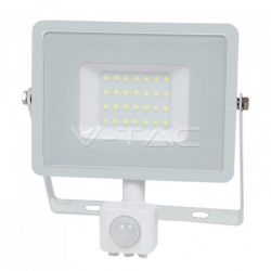 Прожектор вуличний LED V-TAC, 30W, SKU-458, Samsung CHIP,  230V, 4500К, сенсор руху та осв-сті, білий (3800157631143)