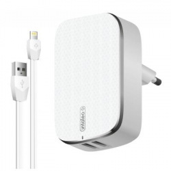 Мережевий зарядний пристрій Intaleo TCA242 (2USB, 2.4A) White (1283126477454) + кабель Lightning (1283126477454)