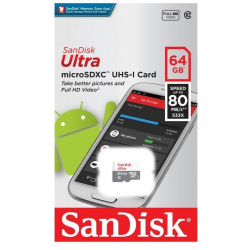 Карта памяти SanDisk 64GB microSDHC C10 UHS-I R100MB/s Ultra (SDSQUNR-064G-GN3MN)