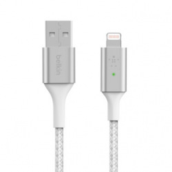 Кабель Belkin USB-A - Lightning, BRAIDED, Smart LED, 1.2m, white (CAA007BT04WH)