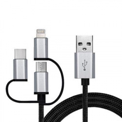 Кабель REAL-EL Premium USB2.0 AM-3in1 Lightning/microUSB/USB-C 1m, чорний (EL123500035)