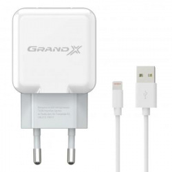 Мережевий зарядний пристрій Grand-X (1xUSB 2.1A) White (CH03LTW) + кабель Lightning (CH03LTW)