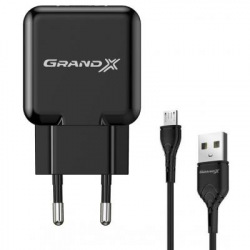 Мережевий зарядний пристрій Grand-X (1xUSB 5В/2.1А) Black (CH-03UMB) + кабель microUSB (CH-03UMB)