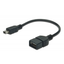 Адаптер Digitus USB 2.0 (AF/miniB) OTG 0.2m, black (AK-300310-002-S)