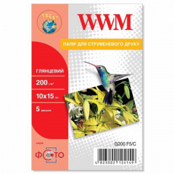Фотопапір WWM глянцевий 200Г/м кв, 10х15см, 5 л (G200.F5/C)