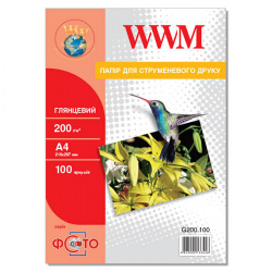 Фотопапір WWM глянцевий 200Г/м кв, А4, 100л (G200.100)