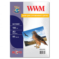Фотопапір WWM матовий 100Г/м кв, А3, 50л (M100.А3.50) для Epson WorkForce WF-7520 USA