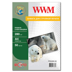 Фотопапір WWM преміум суперглянцевий 280Г/м кв, А4, 50л (PSG280.50) для HP Officejet J4524