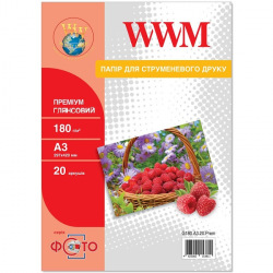 Фотопапір WWM Premium глянцевий 180Г/м кв, А3, 20л (G180.А3.20.Prem)
