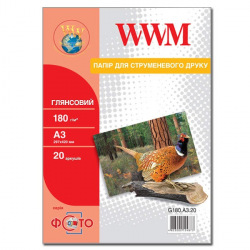 Фотобумага WWM глянцевая 180Г/м кв, А3, 20л (G180.А3.20)
