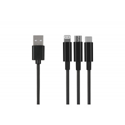 Кабель 2E USB 3 in 1 Micro/Lightning/Type C, 5V/2.4A, 1.2m, Black (2E-CCMTLAB-BL)