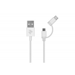 Кабель 2E USB to Micro + Type C, 5V/2.4A, 1m, White (2E-CCMTAB-WT)