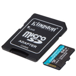 Карта памяти Kingston 64GB microSDXC C10 UHS-I U3 A2 R170/W70MB/s + SD адаптер (SDCG3/64GB)