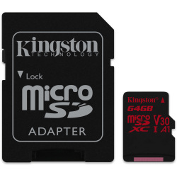 Карта пам’яті Kingston 64GB microSDXC C10 UHS-I U3 R100/W80MB/s + SD (SDCR/64GB)